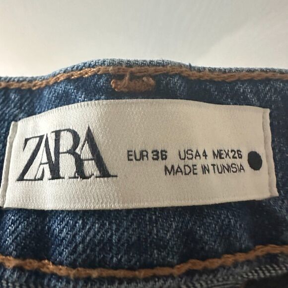 Zara Womens 70s Bermuda Blue Denim Shorts Jorts High-Waisted Frayed Hem Size 4 - Picture 8 of 8